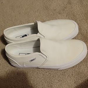 Vans white slip ons
